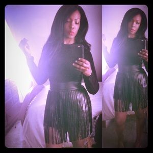 High Neck faux leather fringe Dress